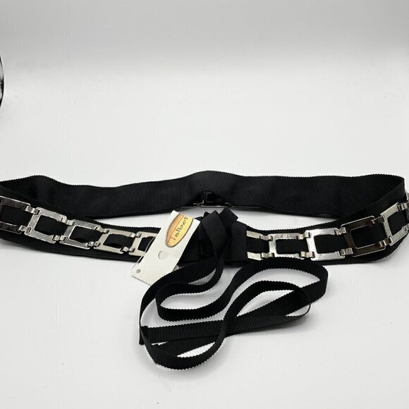 NWT Talbots Black Grosgrain Ribbon Silver Metal Square Snaps Tied Waist Belt S main image 6